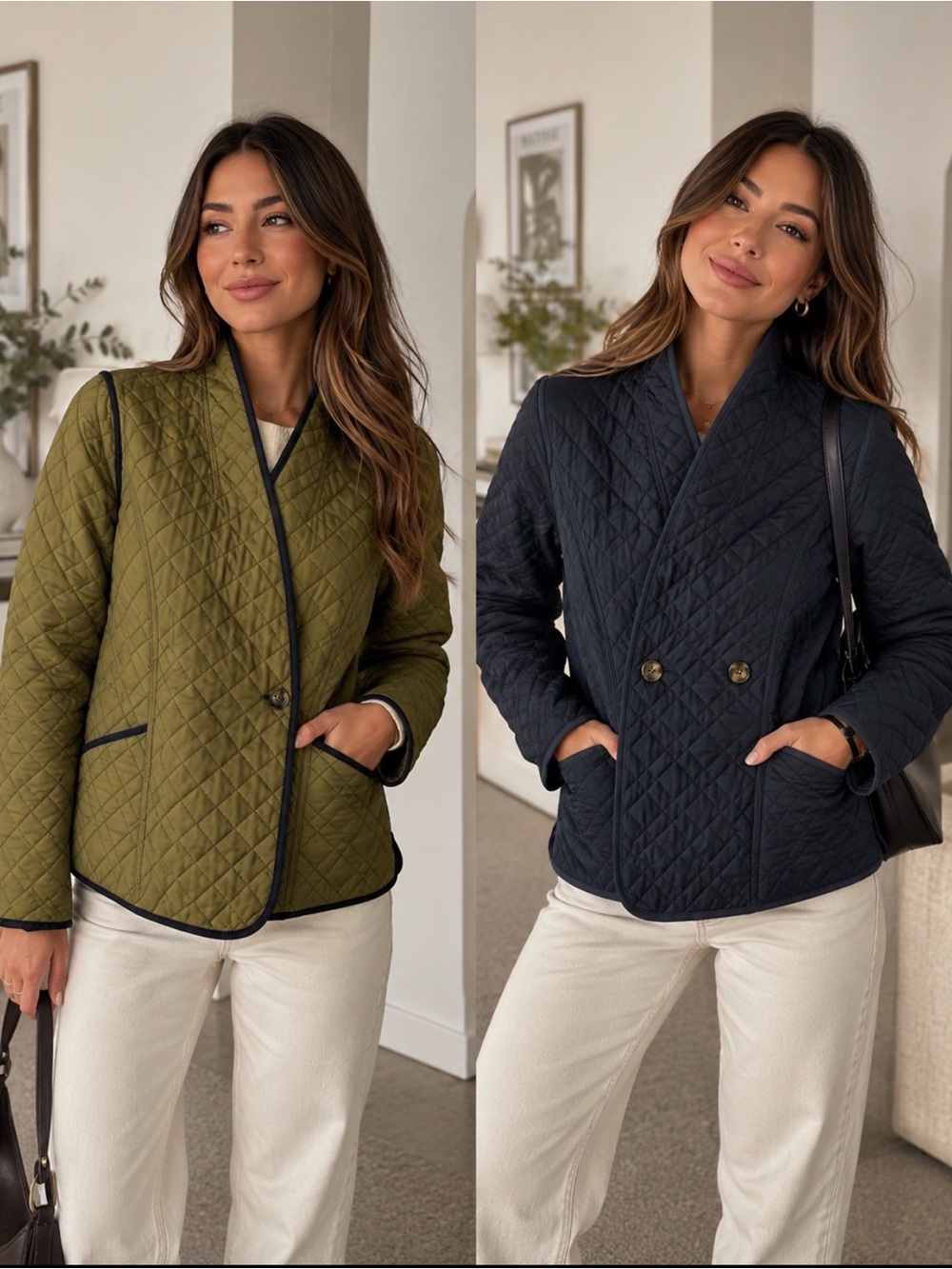 The Fold London Reversible Quilted Jacket – Size Small Navy Olive Green Luxury